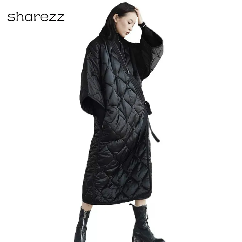 Женская темно черная парка в японском стиле пальто осень зима новый ремень с v