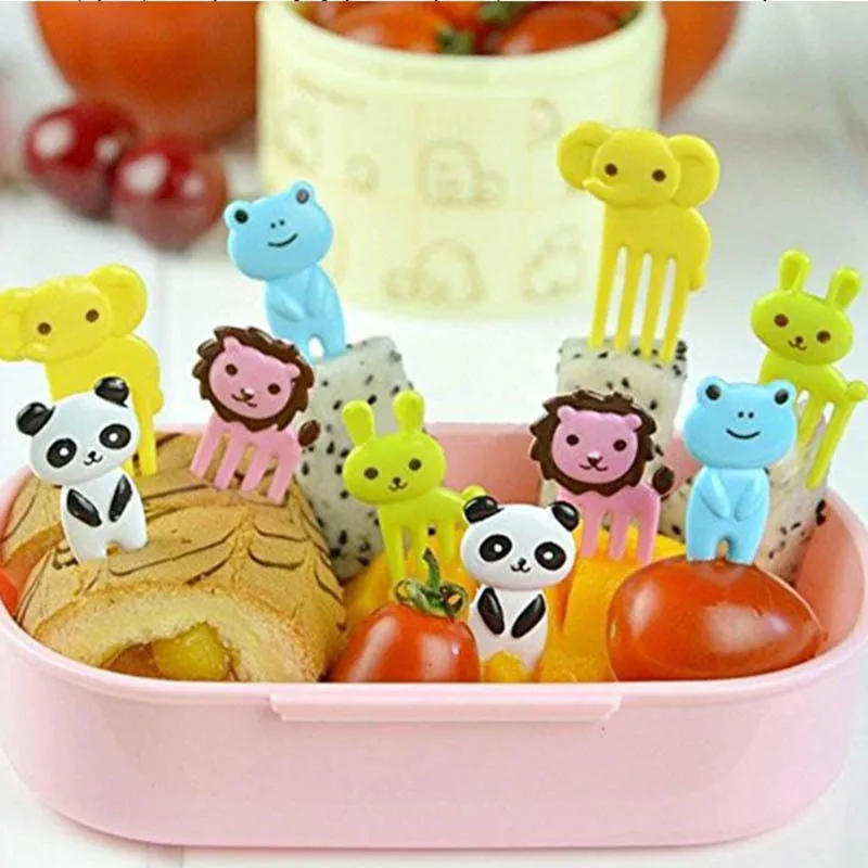 

10pcs/pack Forks Food Picks Plastic Jungle Animals Toothpick for Fruit Cake Cartoon Bento Lunch Decoration