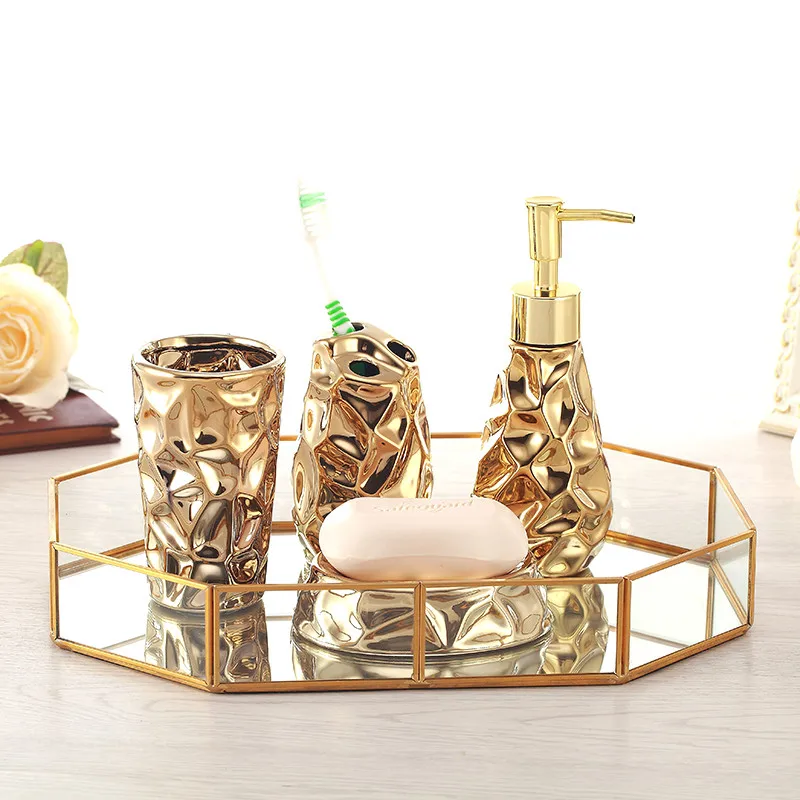 Bathroom Ceramic Wash Set Soap Dispenser Toothbrush Holder &amp Cup WIth Tray Creative Lavatory 4-5 Pieces Wedding Gift | Обустройство