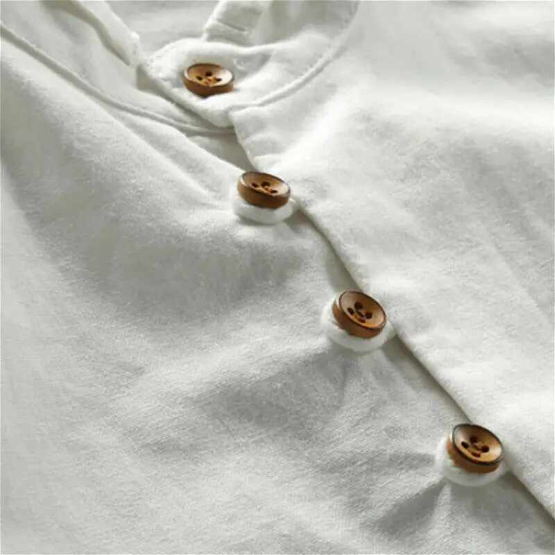 Рубашка мужская из хлопка и льна с воротником-стойкой длинными рукавами | Мужская