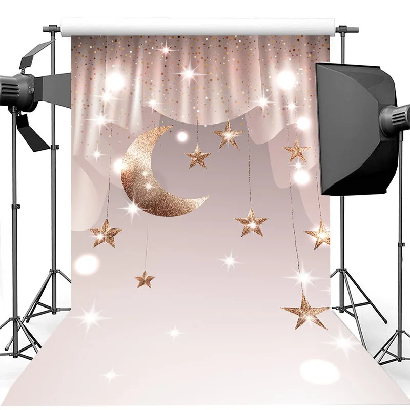 

Mocsicka золотые сияющие звезды луна Фото фоны для фотостудии новорожденных малышей день рождения фото реквизит Студия Стенд фон