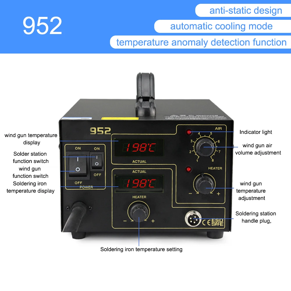 Паяльная станция 952 De паяльная 2 в 1BGA 270 Вт сварочные инструменты SMD