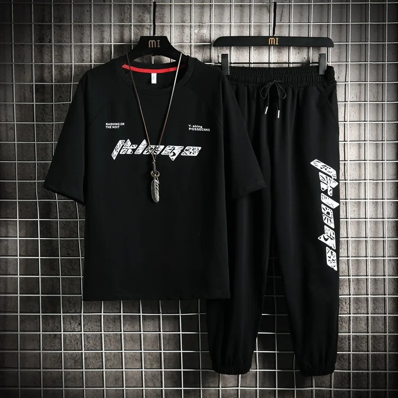 

Sports and leisure suit men's 2021 summer new Korean fashion men's youth short sleeve T-shirt two piece Capris