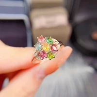 meibapj natural tourmaline gemstone fashion colorful stone flower ring for women real 925 sterling silver charm fine jewelry