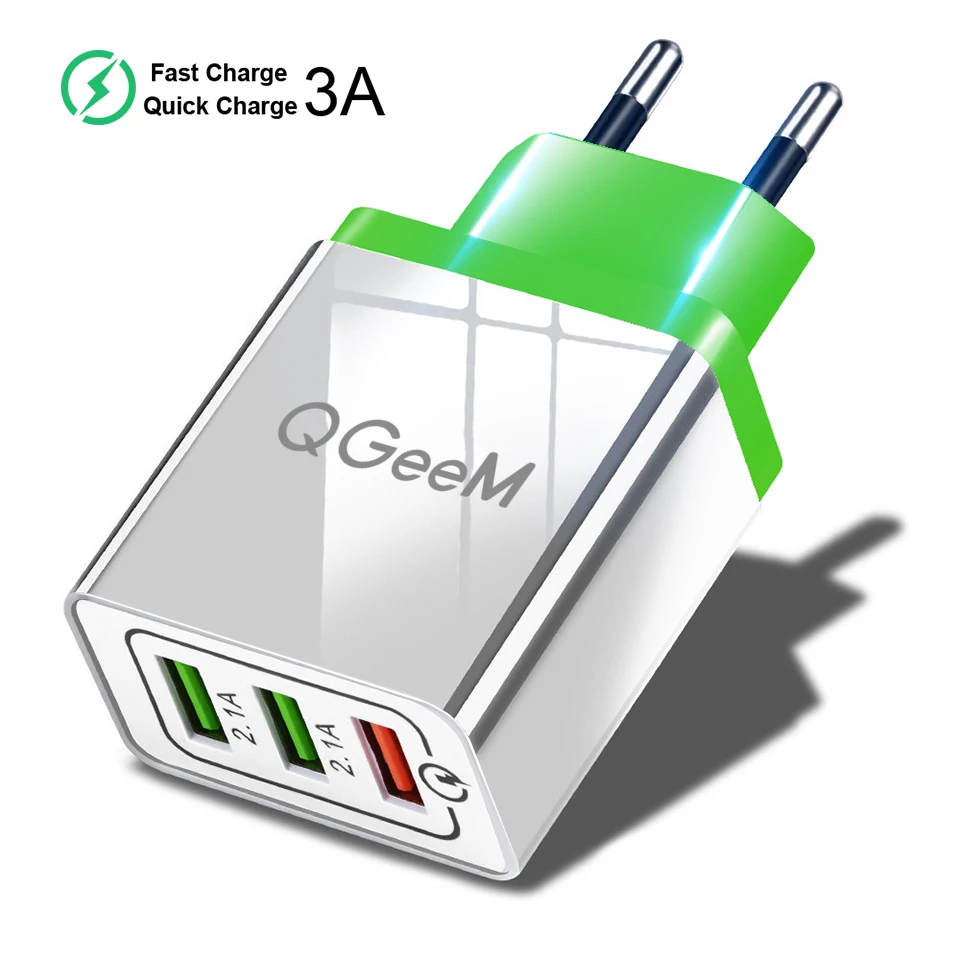 Green QGEEM 3 USB зарядное устройство Быстрая зарядка 3,0 быстрое USB настенное зарядное устройство портативное мобильное зарядное устройство QC 3,0 адаптер для Xiaomi iPhone X EU US Plug - Тип штекера: Green