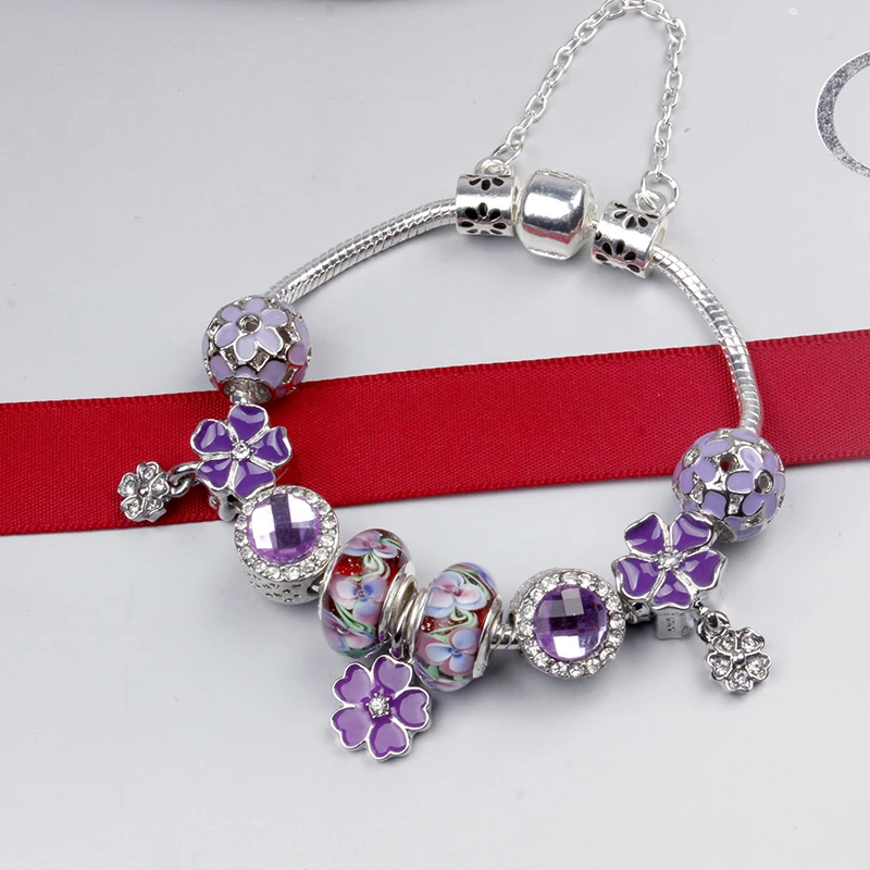 

New panjia style beaded natural purple petal pendant bracelet fashion diy creative beaded bracelet