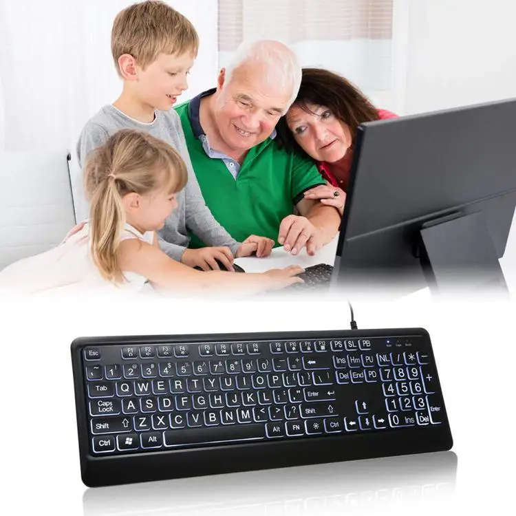 Illuminated Keyboard Large Print Backlit Wired Computer for Old Man | Компьютеры и офис