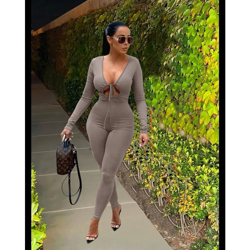 

Fall Clothes Lace-up Long Sleeve Jumpsuit Women Sexy Romper Bodysuit One Piece Outfits Club Outfits Overalls Wholesale Items
