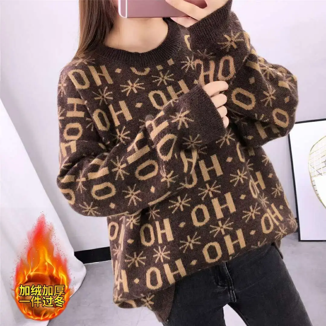 

Autumn and winter new Korean version loose and lazy back jumper and long sleeve knitted back shirt