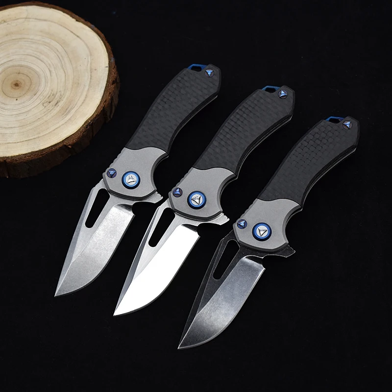 Jual Pisau Lipat Utilitas Berburu Portabel Luar Ruangan Pisau Gagang Serat Karbon Paduan Titanium Pisau M390 Mini Kekerasan Tinggi EDC