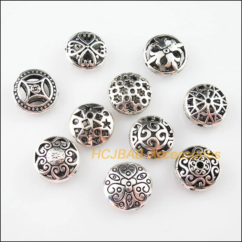 10 шт смешанные цвета под старину Тибетский серебристый цвет круглые плоские