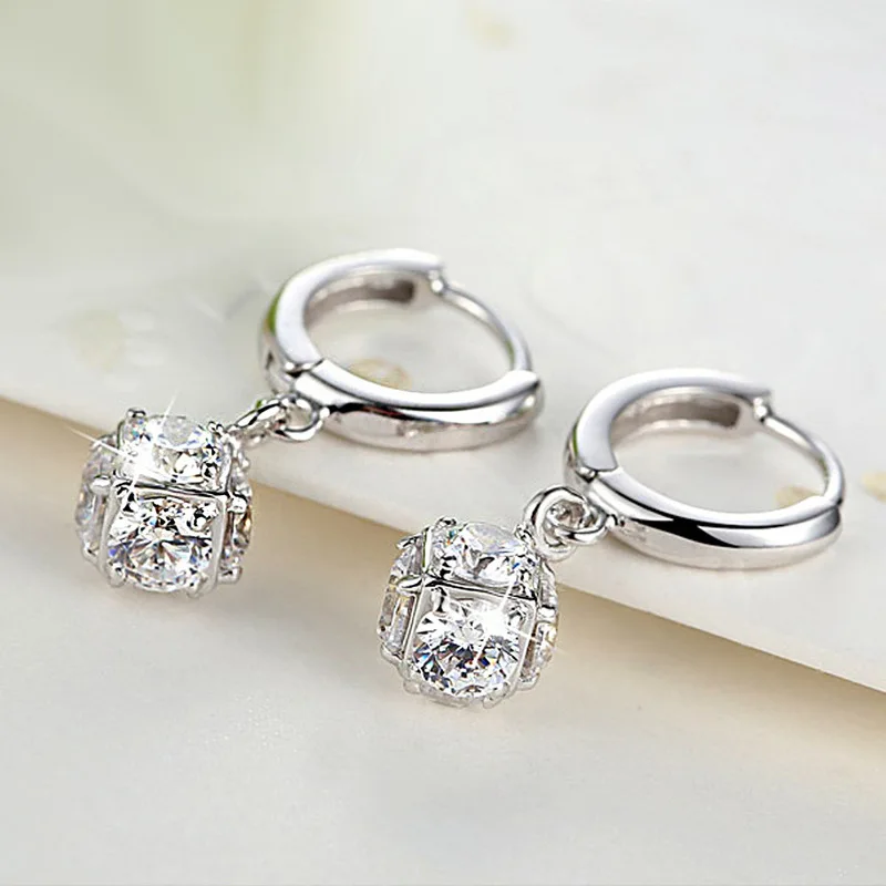 

S925 Silver Needle Crystal Zircon Earrings Women's New Hot Selling Simple Sextuple Temperament High Level Fashion Ear Pendant