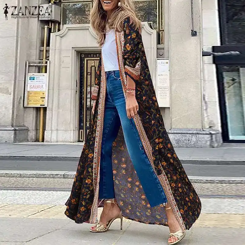 Женский пляжный кардиган ZANZEA богемная накидка-кимоно с длинным рукавом