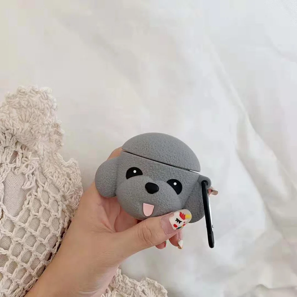 Grey Dog For AirPods Case Cute Cartoon Rabbit Pig Dog Earphone Cover For Airpods 2/i10/i11 Christmas Soft Protect Coque with Keychian - Цвет: Grey Dog