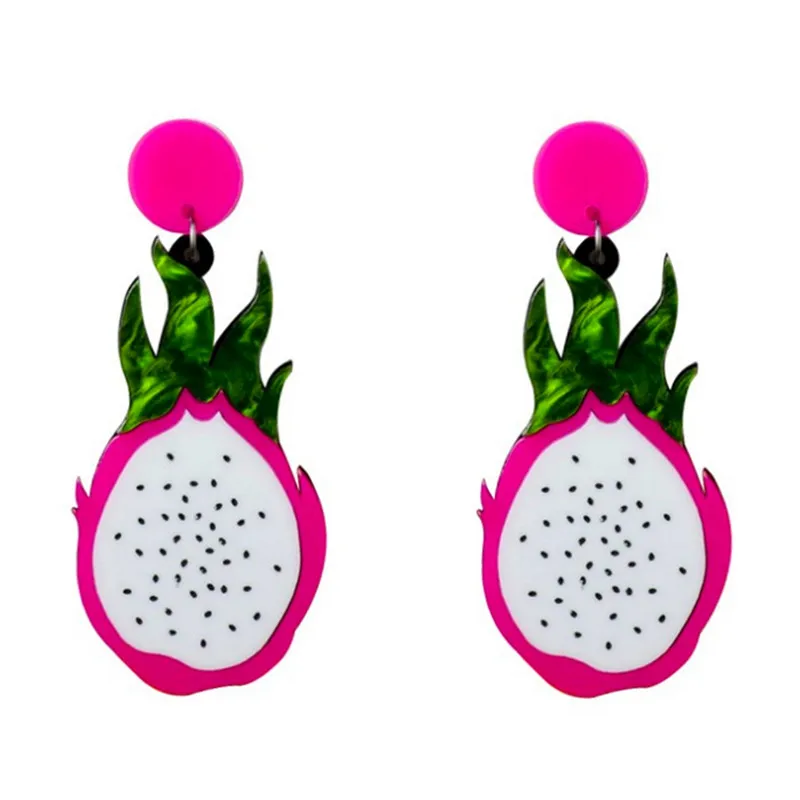 FishSheep New Korean Lovely Pitaya Acrylic Drop Earrings For Women Resin Dragon Fruit Food Big Dangle Earrings Fashion Jewelry