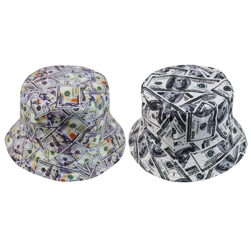 Outdoor Foldable Sun Protection Sunshade Beach Double Sided Summer Reversible Bucket Hat Daily Portable Dollar Print | Спорт и