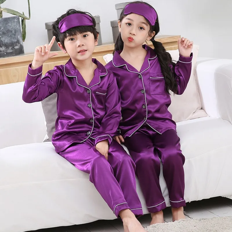 

Girls Boys Pajamas For Children Silk Stain Pajamas Spring Long Sleeves Sleepwear Clothing Sets Kids Pijamas Suits Baby Pyjamas