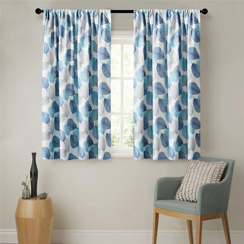 

XUNTUO Modern Floral Blackout Short Curtain For Living Room Bedroom Window Curtain For Kitchen Blind Drape Finished 85% Shading