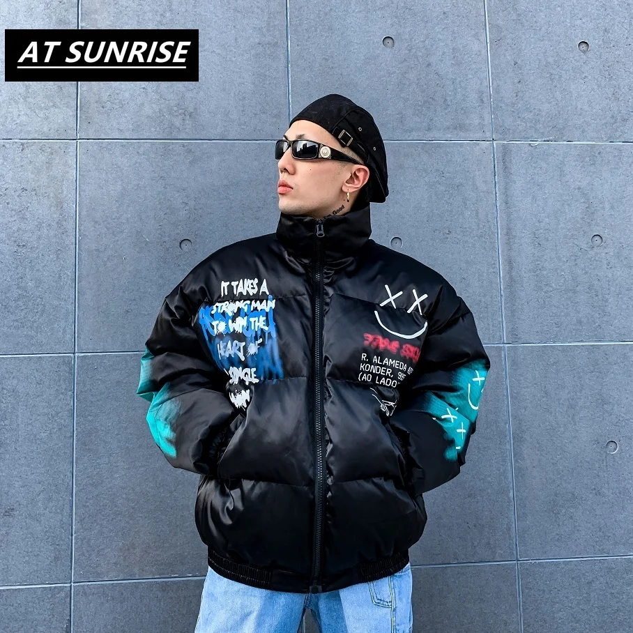 Мужская/женская уличная куртка с принтом граффити в стиле хип-хоп толстая зимняя