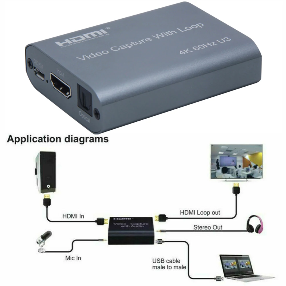 

1080P 60fps Mini USB 3.0 Broadcast Live Streaming Easy Install Video Card Computer Projectors Game Recording Box