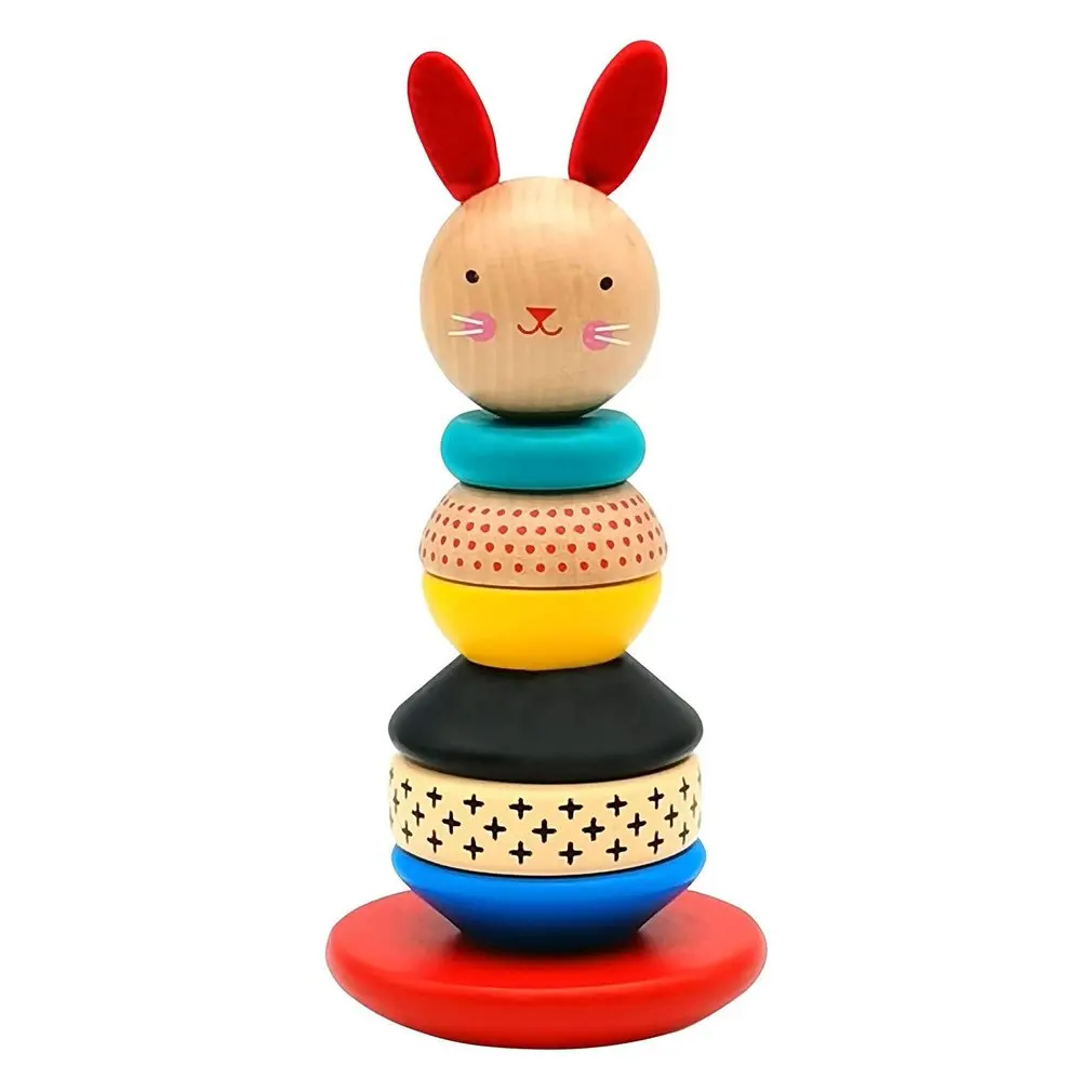 

Коллаж, деревянная игрушка в виде кролика, деревянные блоки, игрушки для укладки, деревянные радужные строительные кольца для младенцев и м...