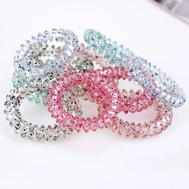 

5.5cm Telephone Wire Cord Hair Tie Girls Children Elastic Hairbands Ring Rope Colorful Bracelets Scrunchy Mixed color