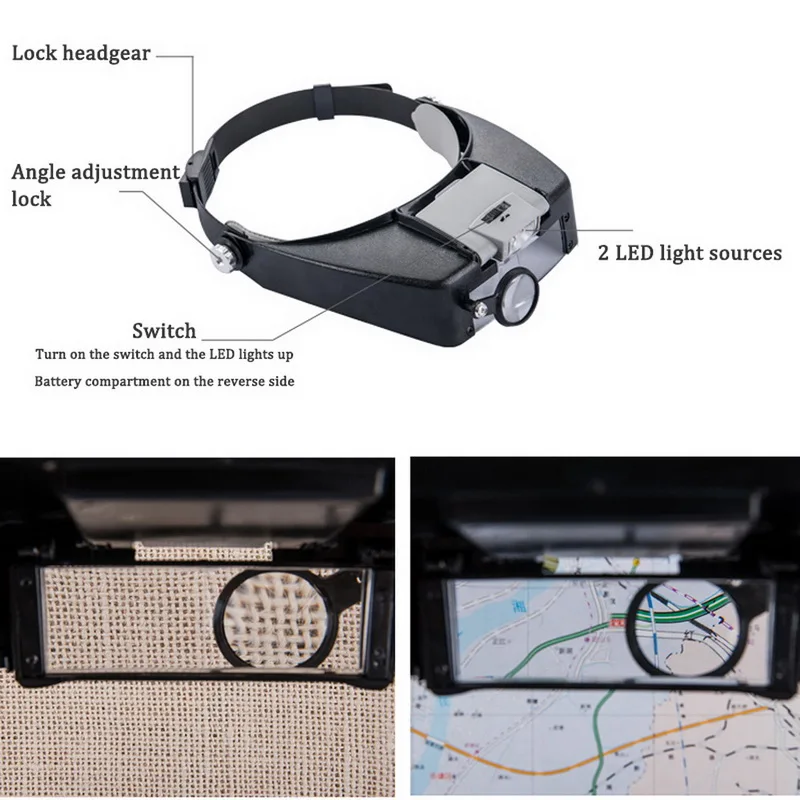 Светодиодный светильник WearMagnifier Регулируемый Размеры оголовье увеличительные