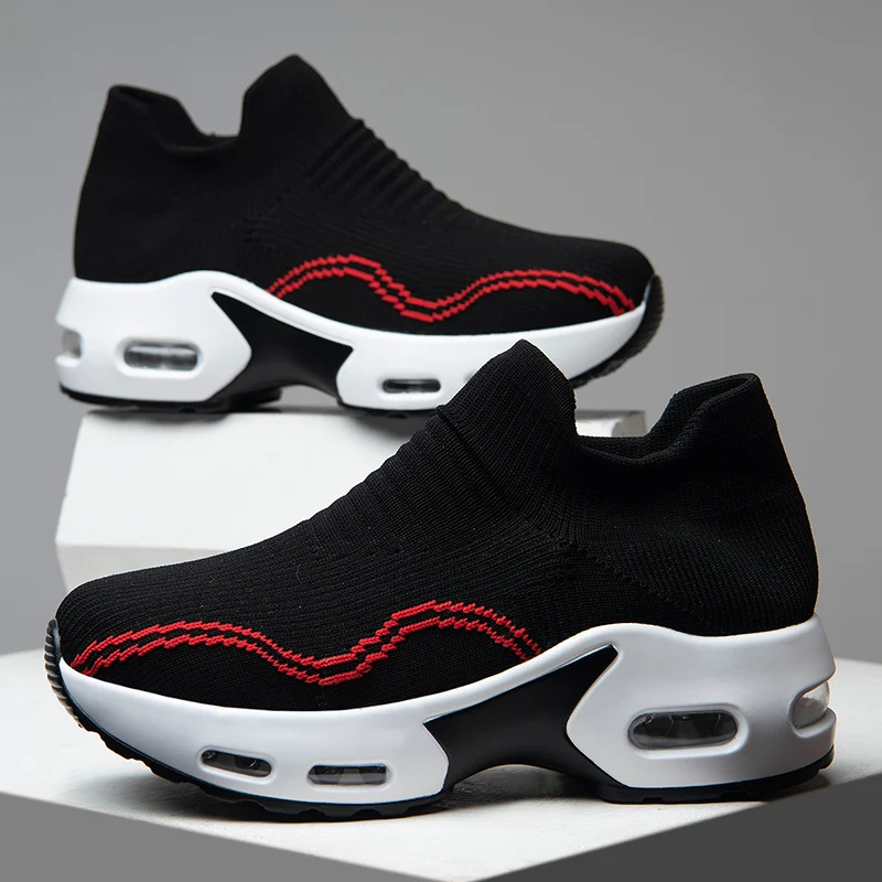 

Woman Vulcanize Shoes 2020 Platform Sneakers Flat Shoes Women Black Breathable Mesh Sock Shoes Casual Air Cushion Running Shoes