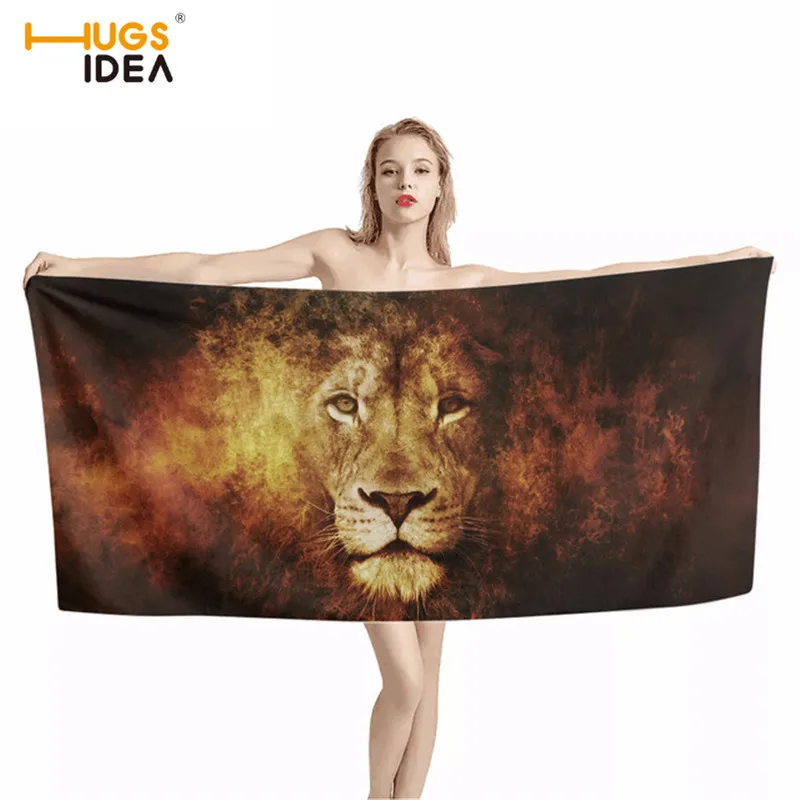 Пляжное полотенце HUGSIDEA из микрофибры с 3D рисунком льва быстросохнущее легкое