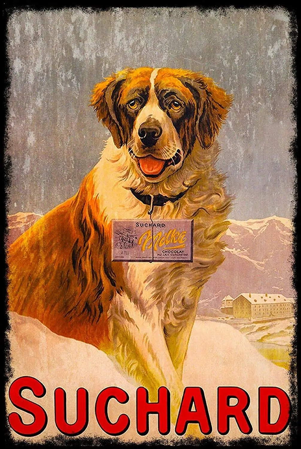 

Swiss Chocolate Dog 12x8 Inch Vintage Retro Decor Metal Tin Sign