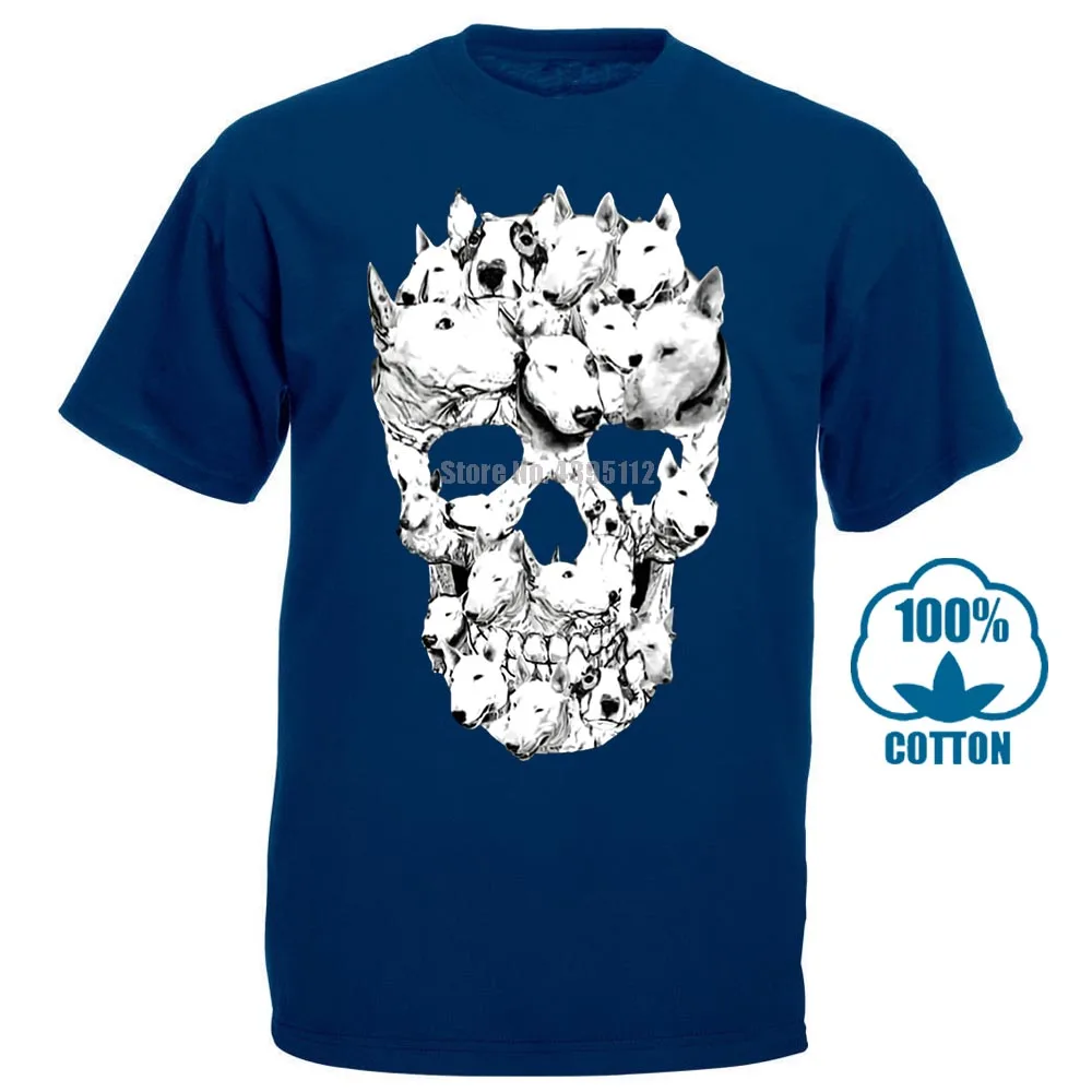 Тёмно-синий Мужская футболка бультерьер череп Awesome Tagless Tee забавная футболка Новинка Футболка женская - Цвет: Тёмно-синий