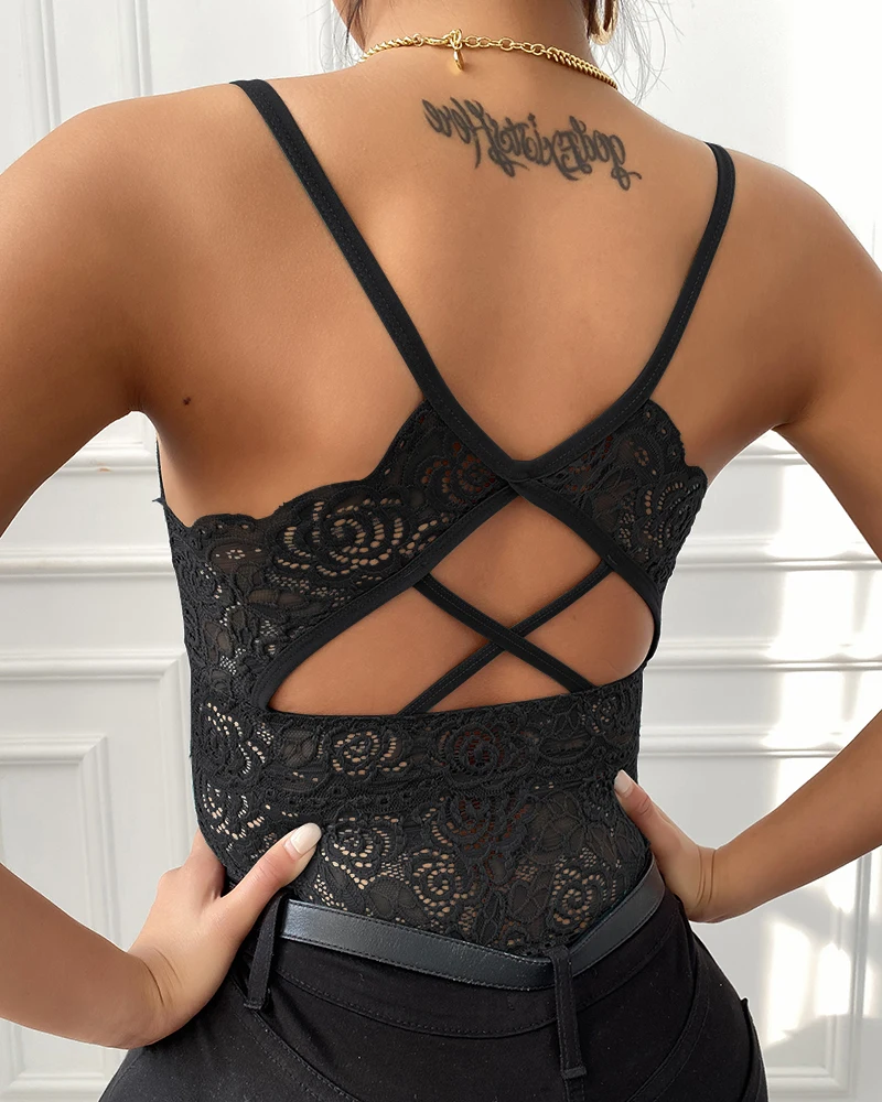 

Plunge Backless Lace Cami Tank Top V-Neck Camisole Vest Tank Top Silk Sexy Casual Summer Laides Satin Effect Tops