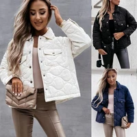 womens winter shirt style lapel short jacket plaid casual fashion waist jacket pocket elegant temperament cotton jacket jacket