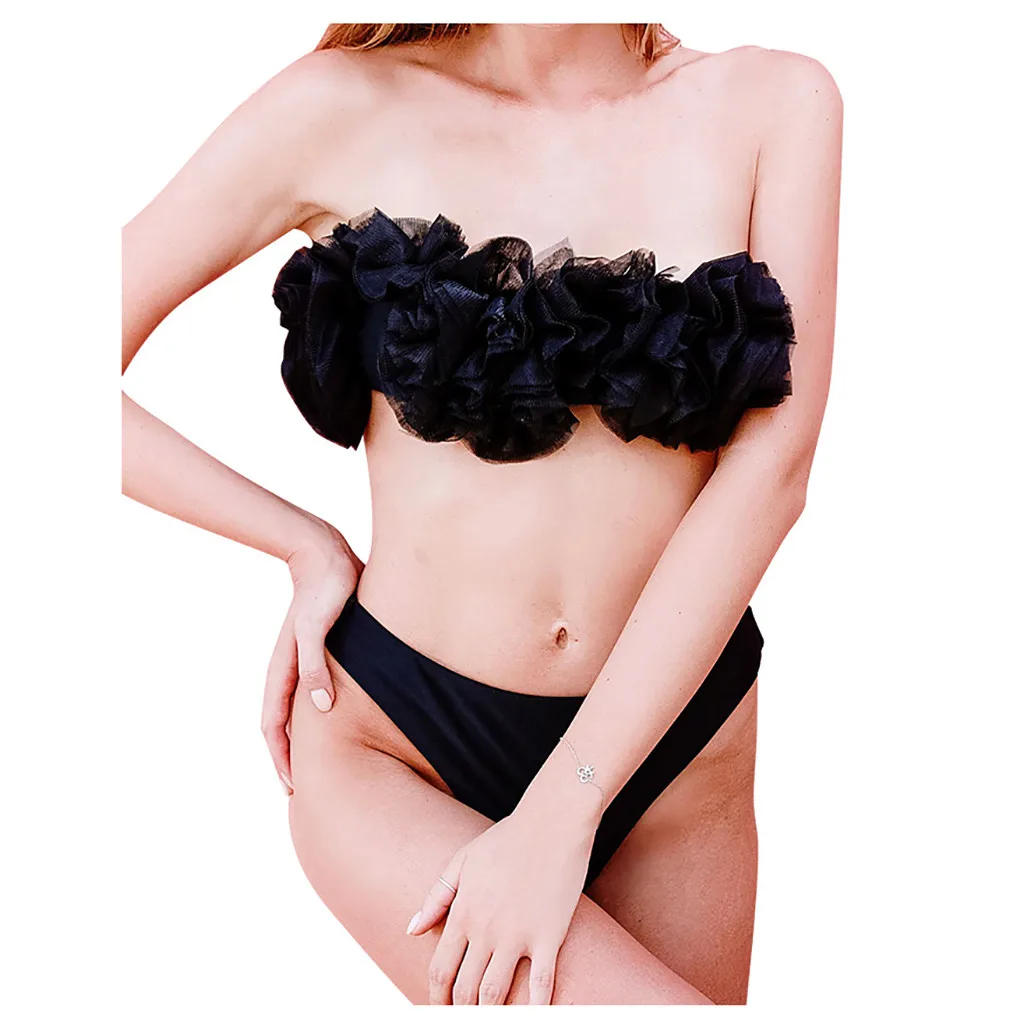Женский купальник бикини пляжная одежда высокая талия сексуальный черный на