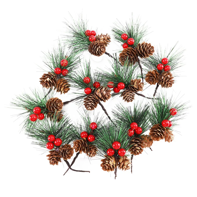 LBER 12 шт. искусственный сосновый выбор мини рождественские красные ягоды сосновые