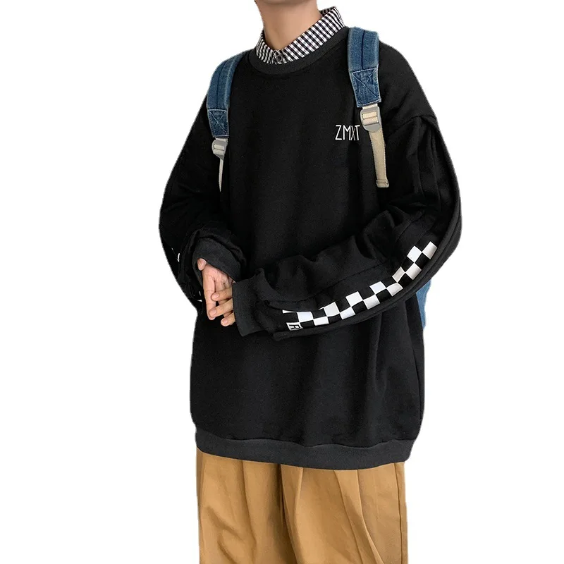 

Sweater men's spring and autumn Hong Kong style large size loose lazy unisex round neck jacket Korean casual jacket