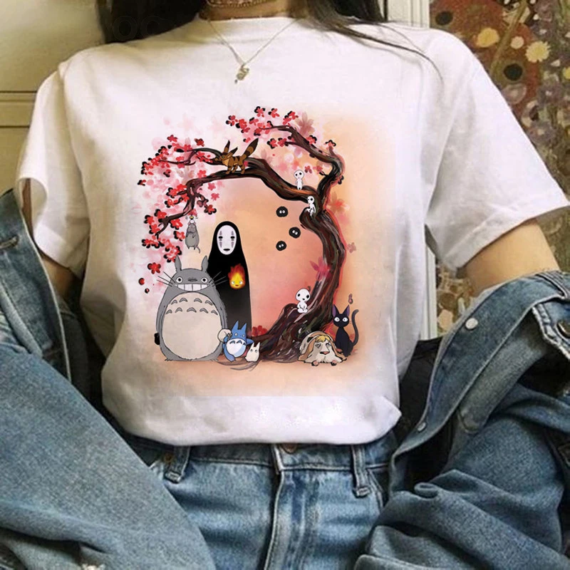 

Totoro T Shirt Women Studio Ghibli Harajuku Kawaii Tshirt Ullzang Miyazaki Hayao Cartoon Funny T-shirt Cute Anime Top Tee Female