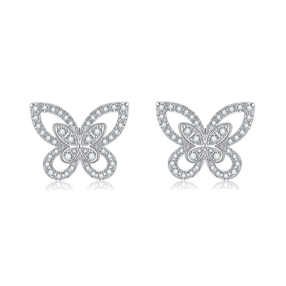 BOEYCJR 925 Silver Butterfly Design D  color Moissanite 1.04ct Total VVS Fine Jewelry Stud Earrings for Women Gift