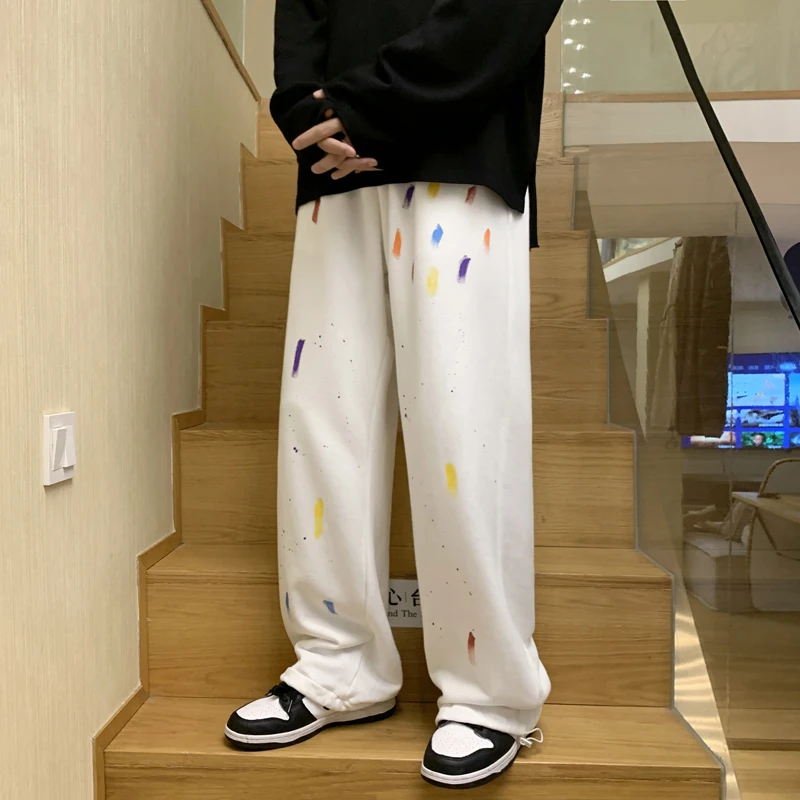 

Male Korean Loose Harem Pants Black/White Streetwear Hip Hop Ankle Banded Pants Autumn Straight Casual Graffiti Sweatpants