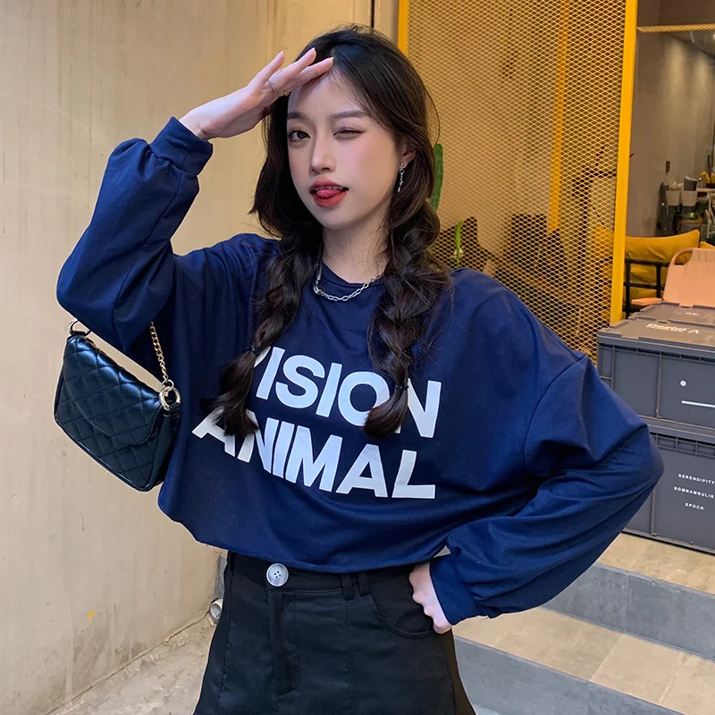 

Short Round Neck Sweater Women's Thin All-match Casual Printed Tops 2021 Spring And Autumn New Em*