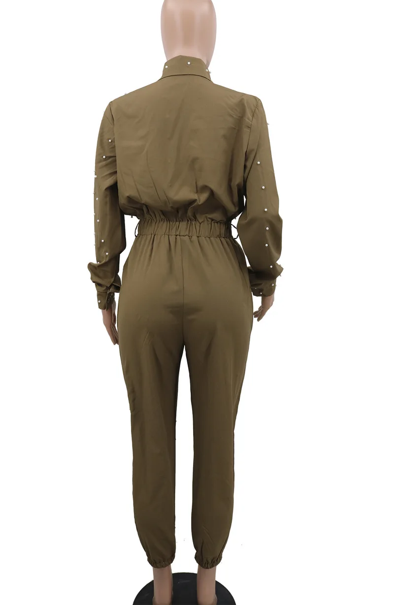 

2020 Spring New Women's Jumpsuit European and American Waist Solid Color Beaded Jumpsuit
