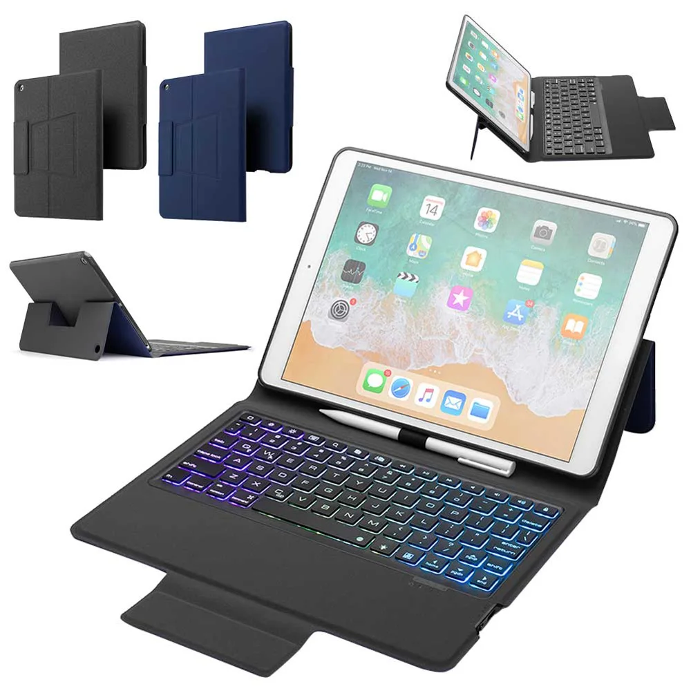 Для iPad 10,2, 7 цветов, Беспроводная Bluetooth клавиатура, кожаный чехол с подставкой, умный флип-чехол со встроенным держателем для карандашей