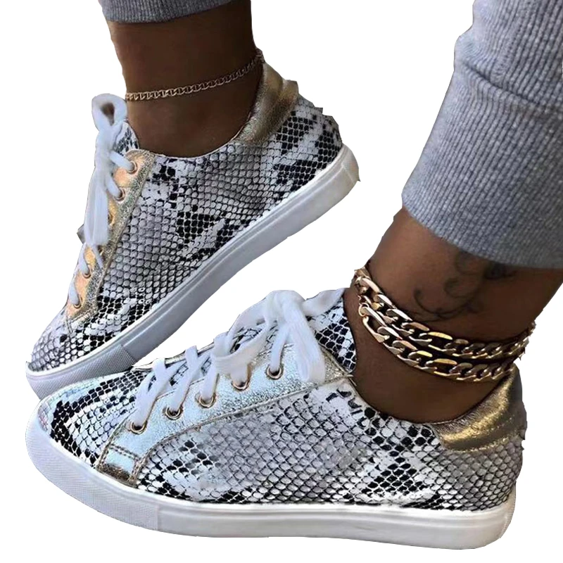 Женская Вулканизированная обувь из искусственной кожи со змеиным принтом Модные