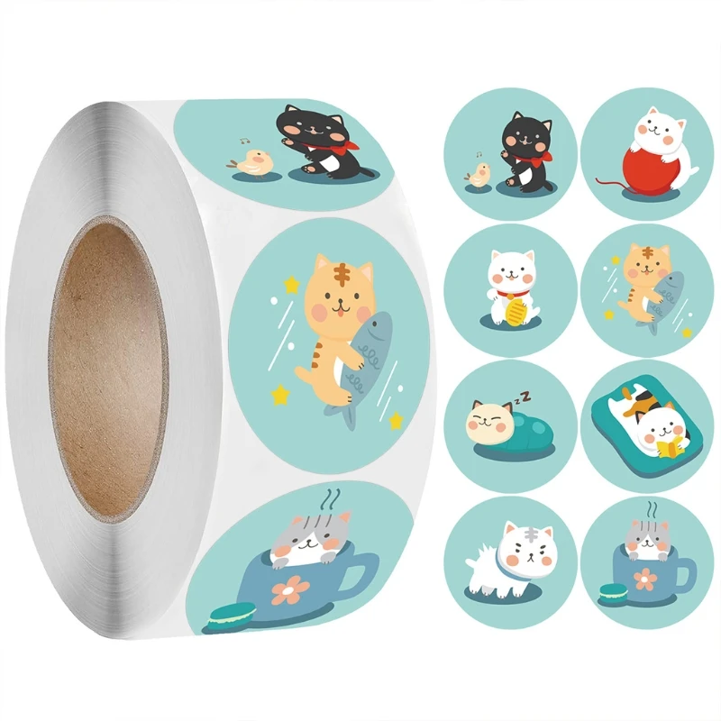 

1 Pack 500Pcs Envelope Tab Sealer 1 Pack 500Pcs Decoration Stickers Sealing Label Stickers 1Inch Lovely Cat Stickers AXYE