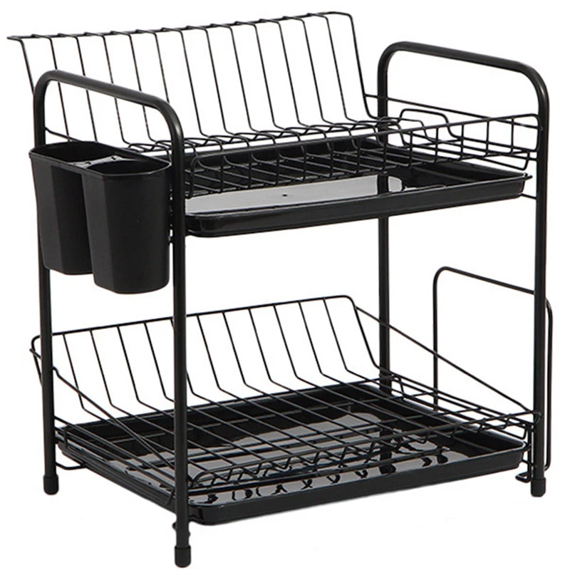 

WSFS Hot Dish Rack Set 2-Tier Kitchen Organizer Tools Plate Spoon Storage Frame Steel Drain Bowl Rack Kitchen Dish Shelf