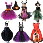 Детский костюм ведьмы на Хэллоуин, карнавальный маскарадный костюм, маскарадная вечеринка, маскарадное платье, платье черного дьявола, королевы, косплейное платье, костюм-пачка