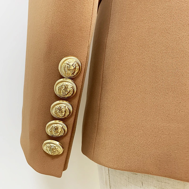

2021 Newest Designer Blazer Jacket Women's Slim Fitting Double Breasted Metal Lion Buttons Shawl Collar Blazer