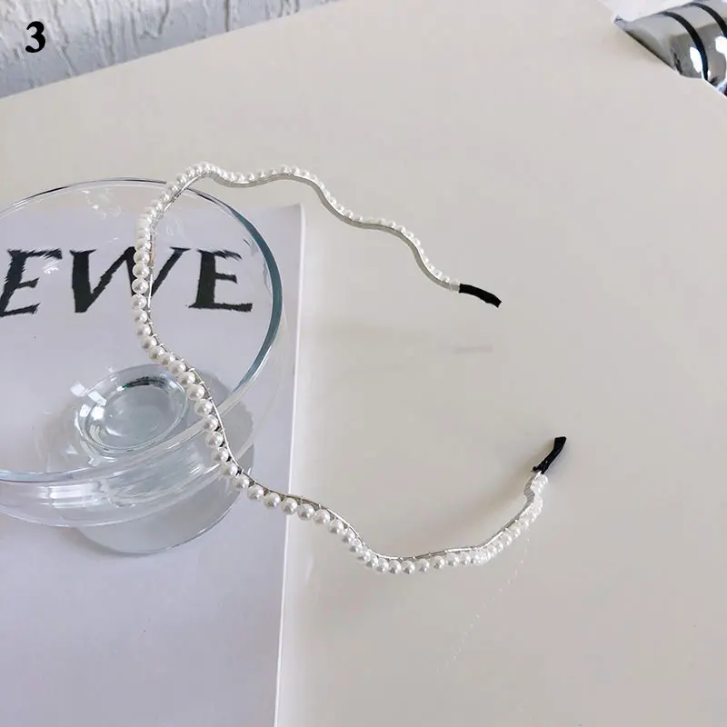 

New Pearl Thin Side Headbands Fashion Hair Accessories Women Rhinestone Winding Wave Headband Full of Diamond Braided Hair Bands