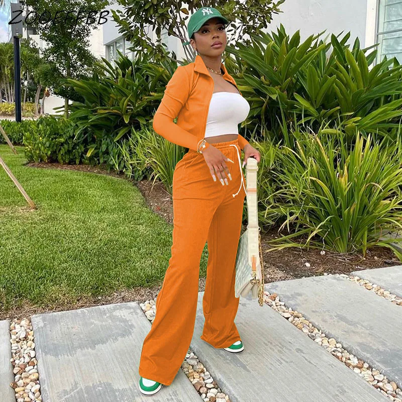 

Спортивный костюм ZOOEFFBB из 2 предметов, осенняя одежда, спортивный костюм для фитнеса, свитшот на молнии, брюки с широкими штанинами, женский ...