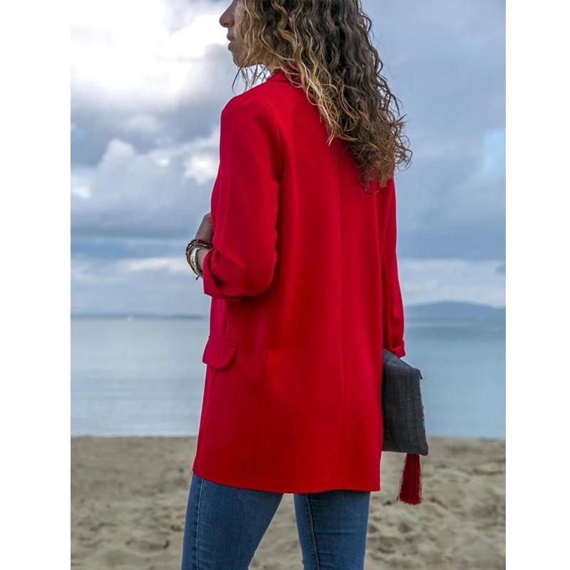 

Casual Women's Slim Fit Blazer Blazer Jacket Fashion Black Red Blue Long Sleeve Business Office Ladies New Jacket Tops